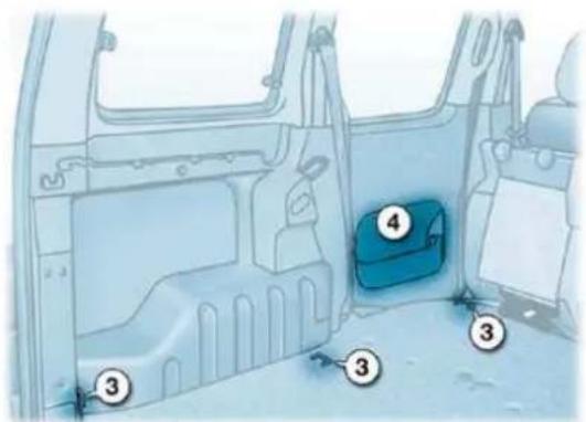 Technical diagram of a vehicle's front panel with numbered components labeled 3, 4, and 3 (likely part numbers or annotations)