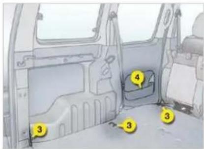 Diagram of a vehicle interior with numbered components, likely indicating parts of a vehicle or enclosure.