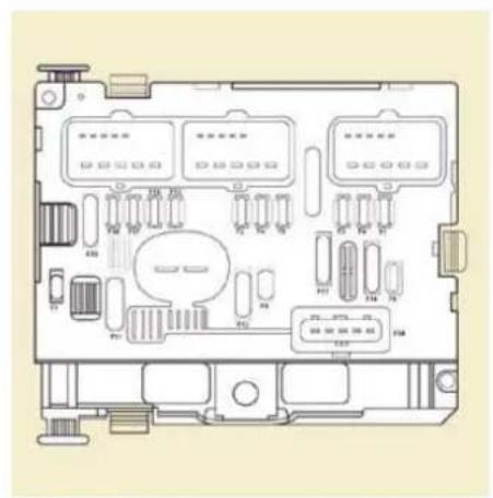 Technical diagram of an electronic circuit board layout with labeled components and connectors