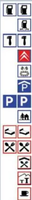 Row of transportation and utility symbols including fuel pumps, parking, and utility equipment icons