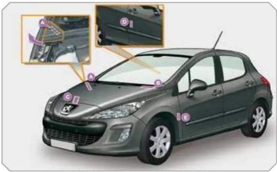 PEUGEOT 308 Dag (2007) - Tyre/paint label. - 1