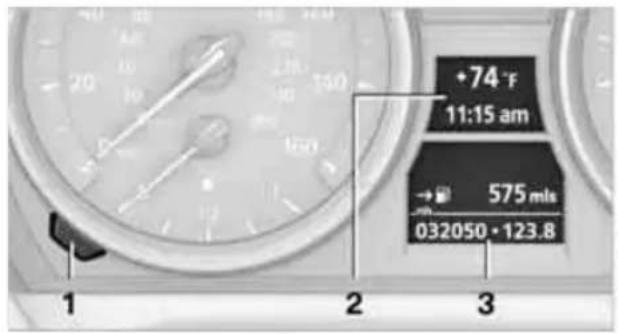 BMW Z4 sDrive30i Roadster (2009) - Odometer, outside temperature display, clock - 1