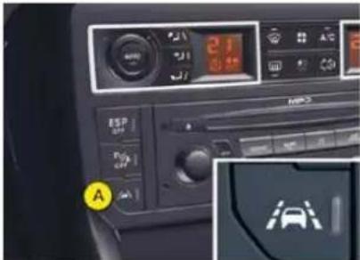 Car dashboard interface showing MP3 mode with digital display and control buttons, plus a close-up of the right-side logo labeled 'A'