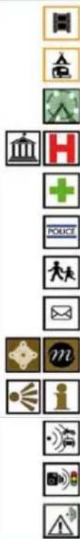 Vertical sequence of icons representing various security and transportation-related symbols, including buildings, police, and communication.