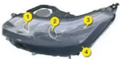 Diagram of a car headgear with numbered parts labeled 1 to 4