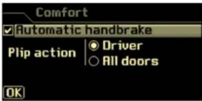 Comfort Automatic handbrake Plip action Driver All doors OK