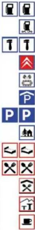 Row of transportation and utility symbols with icons for fuel, parking, and utility services