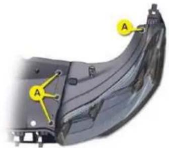 Technical diagram of a car body panel with labeled components A and directional arrows indicating assembly or movement.