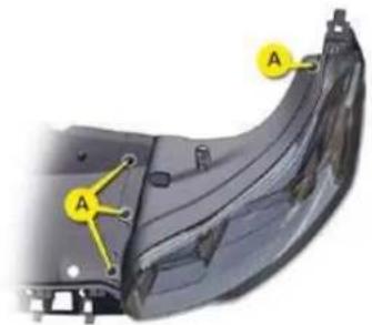 Technical diagram of a car body panel with labeled components A and directional arrows indicating movement or assembly.