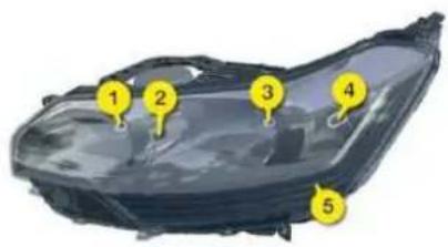 Diagram of a car head with numbered labels pointing to specific components