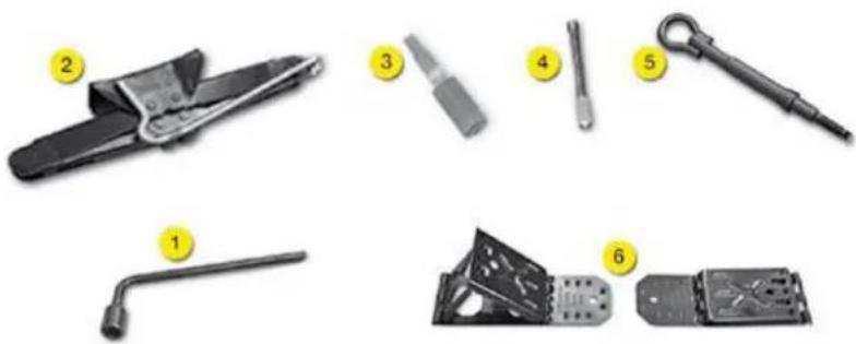 Image showing six labeled mechanical tools or components, numbered 1 to 6, including a pen-like tool and a spring-loaded device.