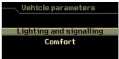 Vehicle parameters Lighting and signalling Comfort
