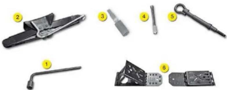 Image showing six labeled mechanical tools or components, numbered 1 to 6, including a pen-like tool and a clamp.