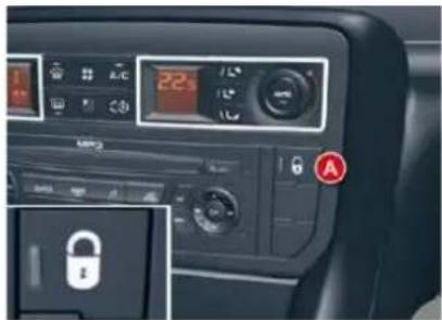 Control panel interface with digital display, speedometer, and lock icon