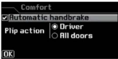 Comfort Automatic handbrake Plip action Driver All doors OK
