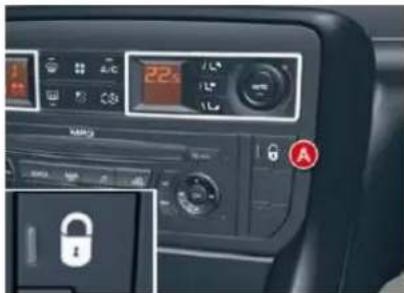 Control panel interface with digital display, speedometer, and lock icon
