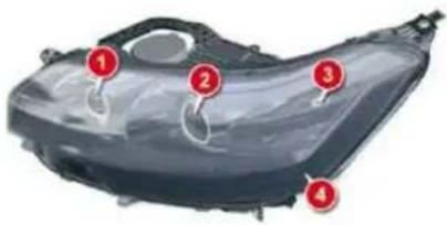Diagram of a car headgear with numbered parts labeled 1 to 4