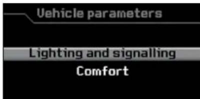Vehicle parameters Lighting and signalling Comfort