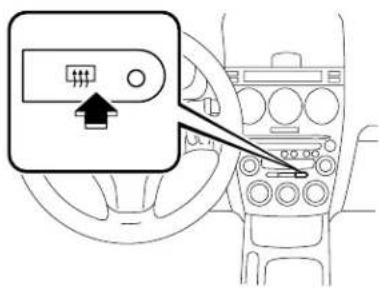 Diagram showing a car dashboard with a control panel and directional arrow, likely indicating vehicle status or navigation.