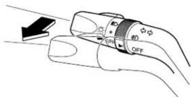 Diagram showing a hand holding a device with labeled parts including 'OFF' and directional arrows indicating action or movement.