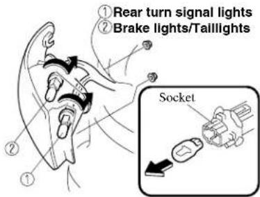 ① Rear turn signal lights ② Brake lights/Taillights Socket