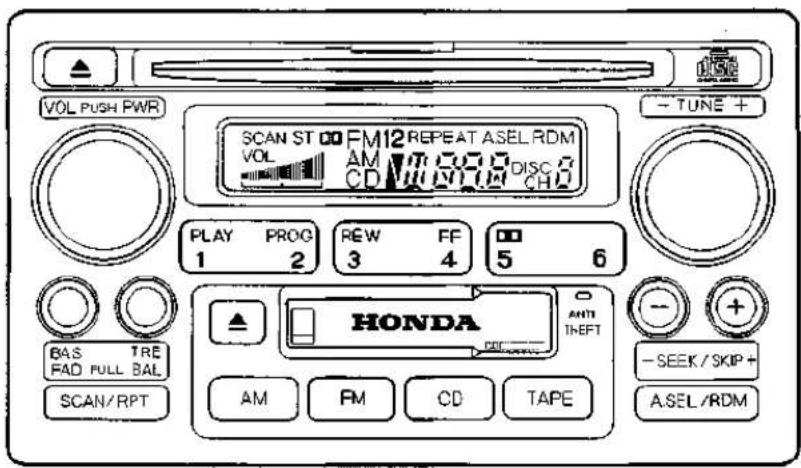 Honda Accord Coupe (2001) - AM/FM/Cassette/CD Stereo Audio System - 1