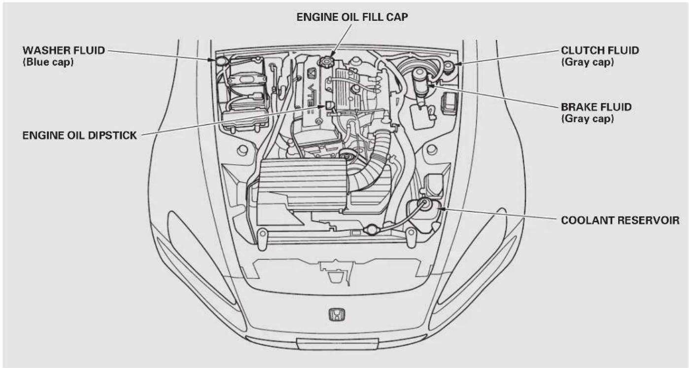 Honda S2000 (2002) - Fluid Locations - 1