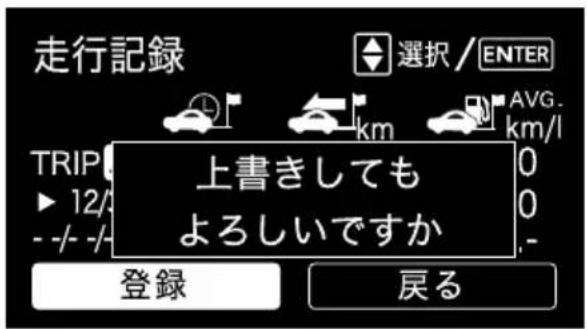 走行記録 選択 / ENTER TRIP 上書きしても よろしいですか 0 0 - 登録 戻る