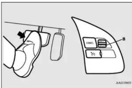 Diagram showing car interior and dashboard control panel with labeled buttons and directional arrows