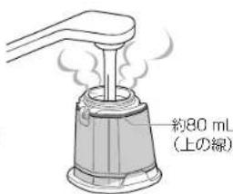 約80 mL (上の線)