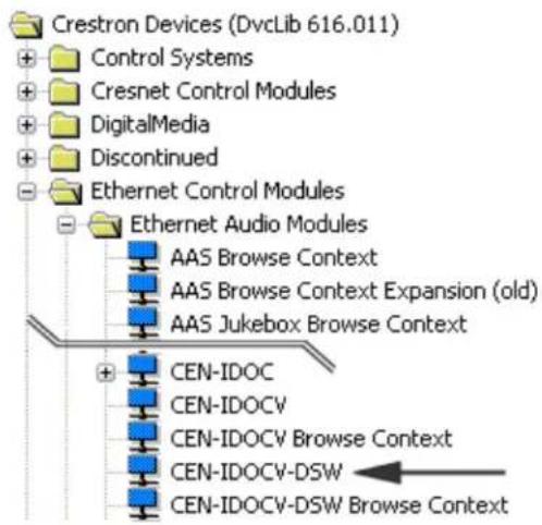Crestron CEN-IDOCV-DSW-B-T - Locating the CEN-IDOCV-DSW in the Device Library - 1