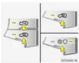 Diagram showing three mechanical or electrical component states with directional arrows and labels, likely illustrating a process or operation.
