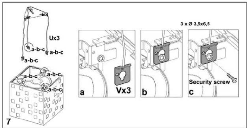 Ux3 a-b-c a-b-c a-b-c a-b-c a-b-c a-b-c a-b-c 7 3 x Ø 3,5x6,5 a Vx3 b Security screw c