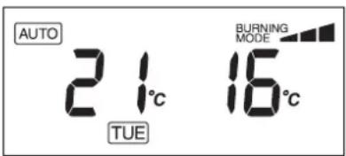 AUTO 21°C TUE 16°C BURNING MODE
