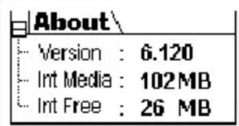 About Version : 6.120 Int Media : 102 MB Int Free : 26 MB