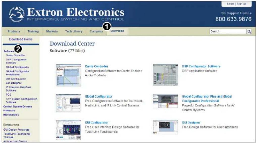 Extron Electronics INTERFACING, SWITCHING AND CONTROL Login | Sign up S3 Support Hotline 800.633.9876 Products Training Markets Tech Library Company Download Search Download Home Software Dante Controller DSP Configurator Software Global Configurator Global Configurator Professional GUI Configurator GUI Designer IP Interface HelpDesk Software PCS XTP System Configuration Software Control System Drivers Firmware MD Modules Resources GUI Design Resources TouchLink TouchPanel Themes Architectural Design Download Center Software (77 files) Dante Controller Configuration Software for Dante-Enabled Audio Products DSP Configurator Software DSP Application Software Global Configurator Free Configuration Software for TouchLink, MediaLink, and IP Link Control Systems Global Configurator Plus and Global Configurator Professional Powerful Configuration Software for AI/ Control Systems GUI Configurator Free User Interface Design Software for TouchLink Touch panels GUI Designer Free Design Software for User interfaces