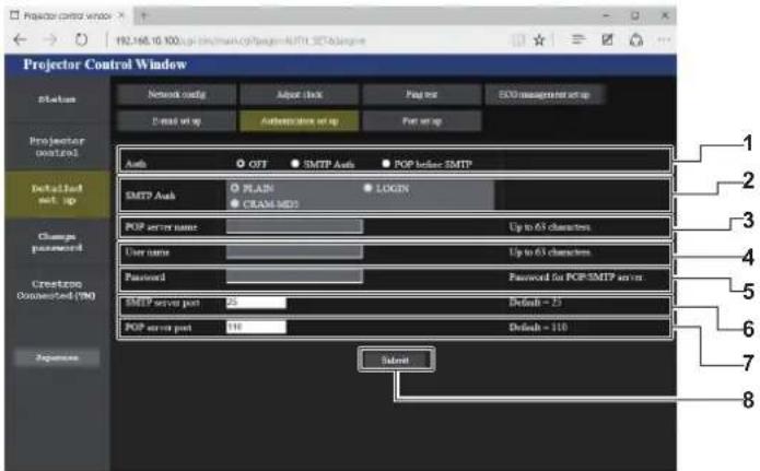 PANASONIC PT-JX200FBE - [Authentication set up] page - 1