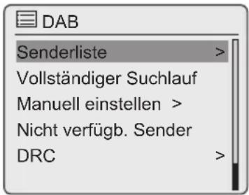 DAB Senderliste > Vollständiger Suchlauf Manuell einstellen > Nicht verfügb. Sender DRC >