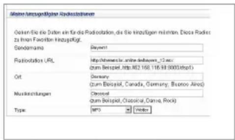 Meine Inzugsstätigkeit Radiostationen Osten Sie die Daten ein für die Radiostation, die Sie kinaufügen mähten. Diesa Radiere zu imen Forderin Inzugsstätigt. Sendomamo Payment Radiostation URL http://dewars.lnr.online.delayens_12.acc (zum Beispiel, http://62.168.115/93:8000/dspf1) Ort Germany (zum Beispiel, Canada, Germany, Buenos Aires) Musikrechnungen Coccal (zum Beispiel, Classical, Dame, Rock) Type: MPS Webster