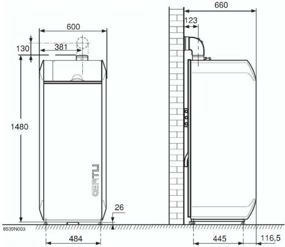 Oertli OPTIMAT GVR 140-25 Condens - Installationsmaße und Anschlüsse - 1