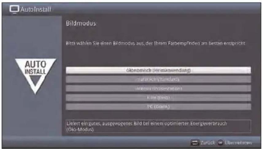 AutoInstall Bildmodus Bitte wählen Sie einen Bildmodus aus, der Ihrem Farbempfinden am besten entspricht. Ökonomisch (Heimkanwendung) nafortlich (standard) intense (Presentation) Film (frame) FC (Ganx) Lieiert eingutes, ausgewogenes Bild bei einem optimierten Energieverbrauch (Öko-Modus) zurück Überziehen