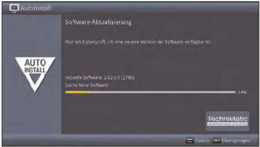AutoInstall Software-Aktualisierung Nur wird überprift, ob eine neue Version der Software verfügbar ist. Aktuelle Software: 2.62.0.1 (2780) Suche neue Software 14% TechniMatic Zurück für Überspringen
