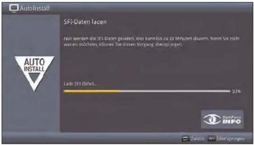 AutoInstall SFI-Daten laden Nun werden die SFI-Daten geladen, dies kann bis zu 30 Minuten dauern. Wenn Sie nicht warten möchten, können Sie diesen Vorgang überspringen. Lade SFI-Daten... 33% Auto Install SephForm INFO Zurück: wo überspringen