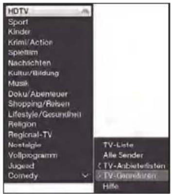 HDTV Sport Kinder Krim/Action Spiettim Nachscherten Kultur/Bildung Musik Doku/Abemauer Shopping/Raisen Lifestyle/Gesundheit Religion Regional-TV Nostalgie Vollprogramm Jugend Comedy TV-Liste Alle Sender TV-Anbieterlisten TV-Genreihen Hille