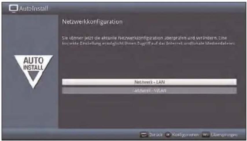 AutoInstall Netzwerkkonfiguration Sie können jetzt die aktuelle Netzwerkkonfiguration überprüfen und verändern. Eine korzekte Einstellung ermöglicht Ihnen Zugriff auf das Internet und lokale Medierdaten. Auto INSTALL Netzwerk - LAN Netzwerk - ViLAN Zurück • Köfigumieren • No übersprinkten