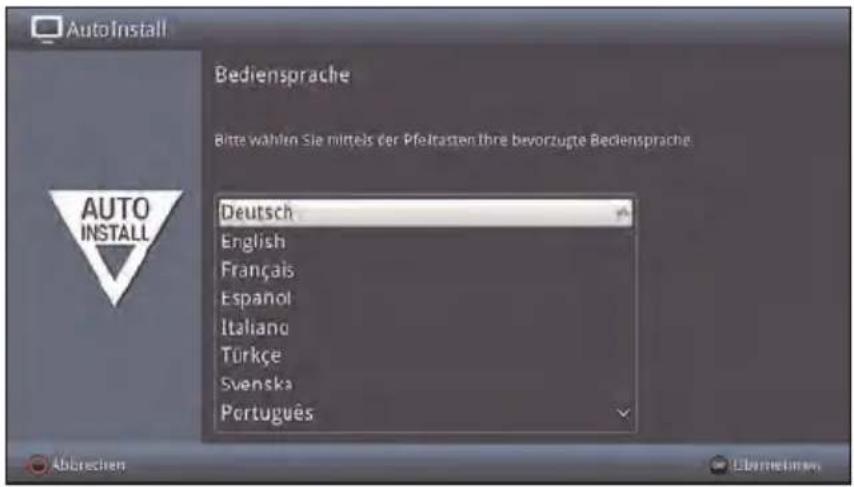 AutoInstall Bediensprache Bitte wählen Sie mittels der Pfeitrasten ihre bevorzugte Bediensprache Deutsch English Français Espanol Italiano Türkçe Svenska Português