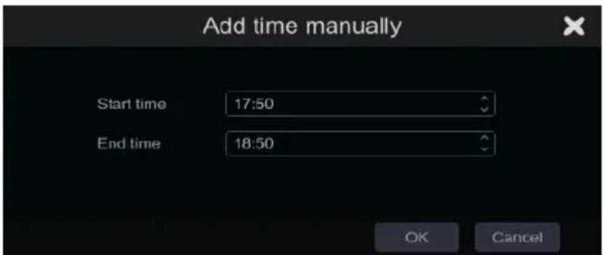 Add time manually Start time 17:50 End time 18:50 OK Cancel