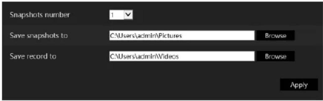 Snapshots number 1 Save snapshots to C:\Users\admin\Pictures Browse Save record to C:\Users\admin\Videos Browse Apply
