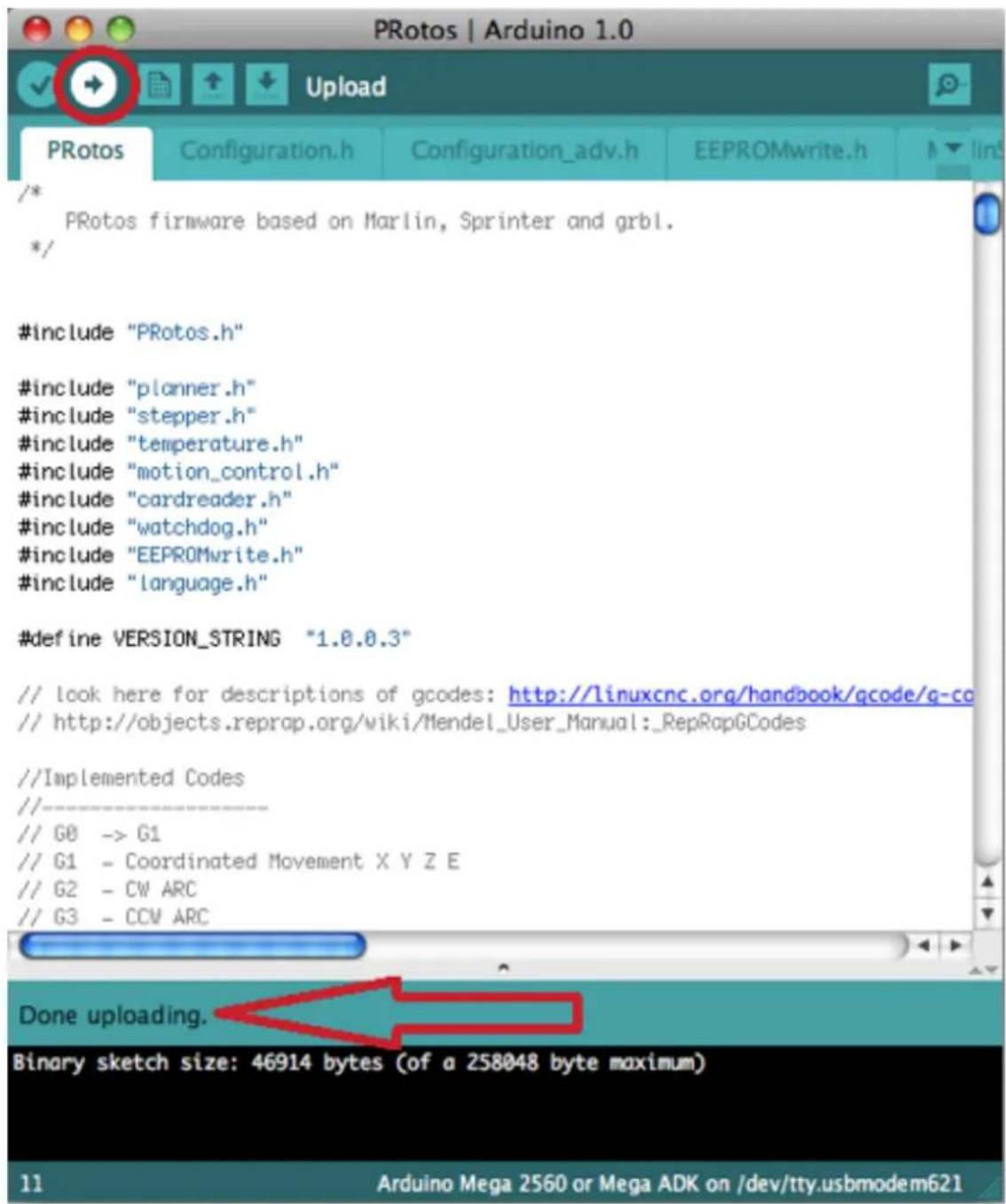German RepRap PRotos V2.0 - Abbildung 4.6. Upload - 1
