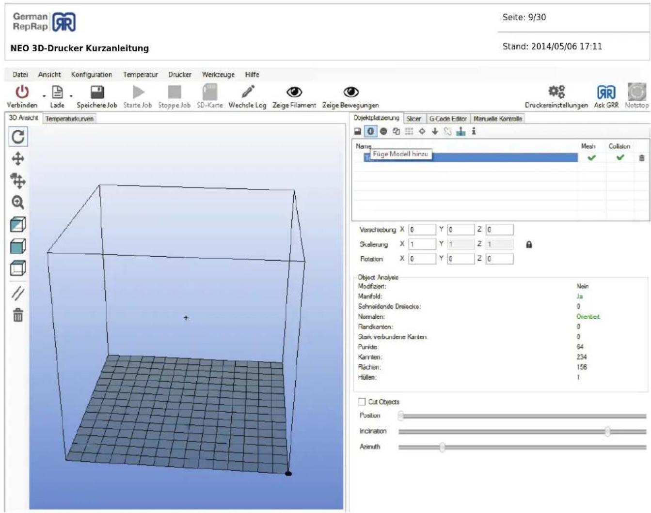 German RepRap NEO - Tab: Objektplatzierung - 1